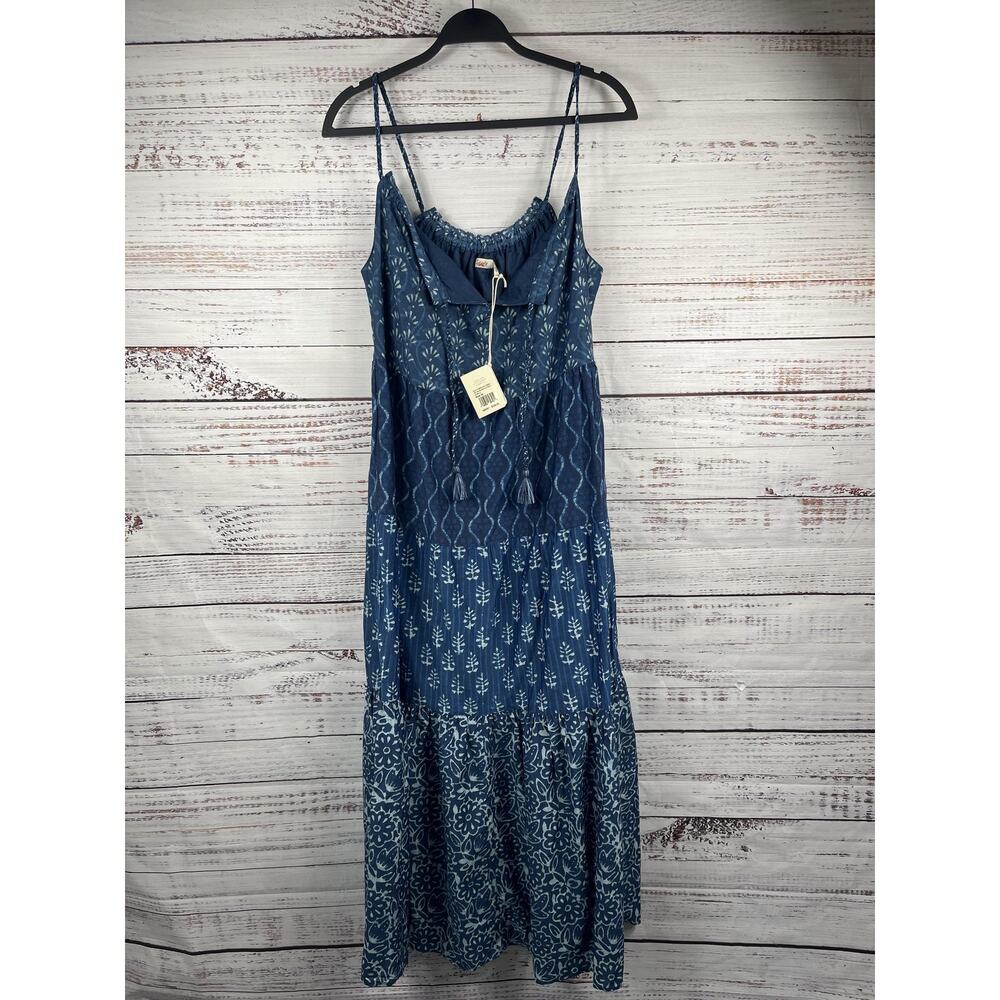 Faherty Sun Chaser Maxi Dress Women's Medium Blue Sunburst Mix Print Pockets - Picture 2 of 11
